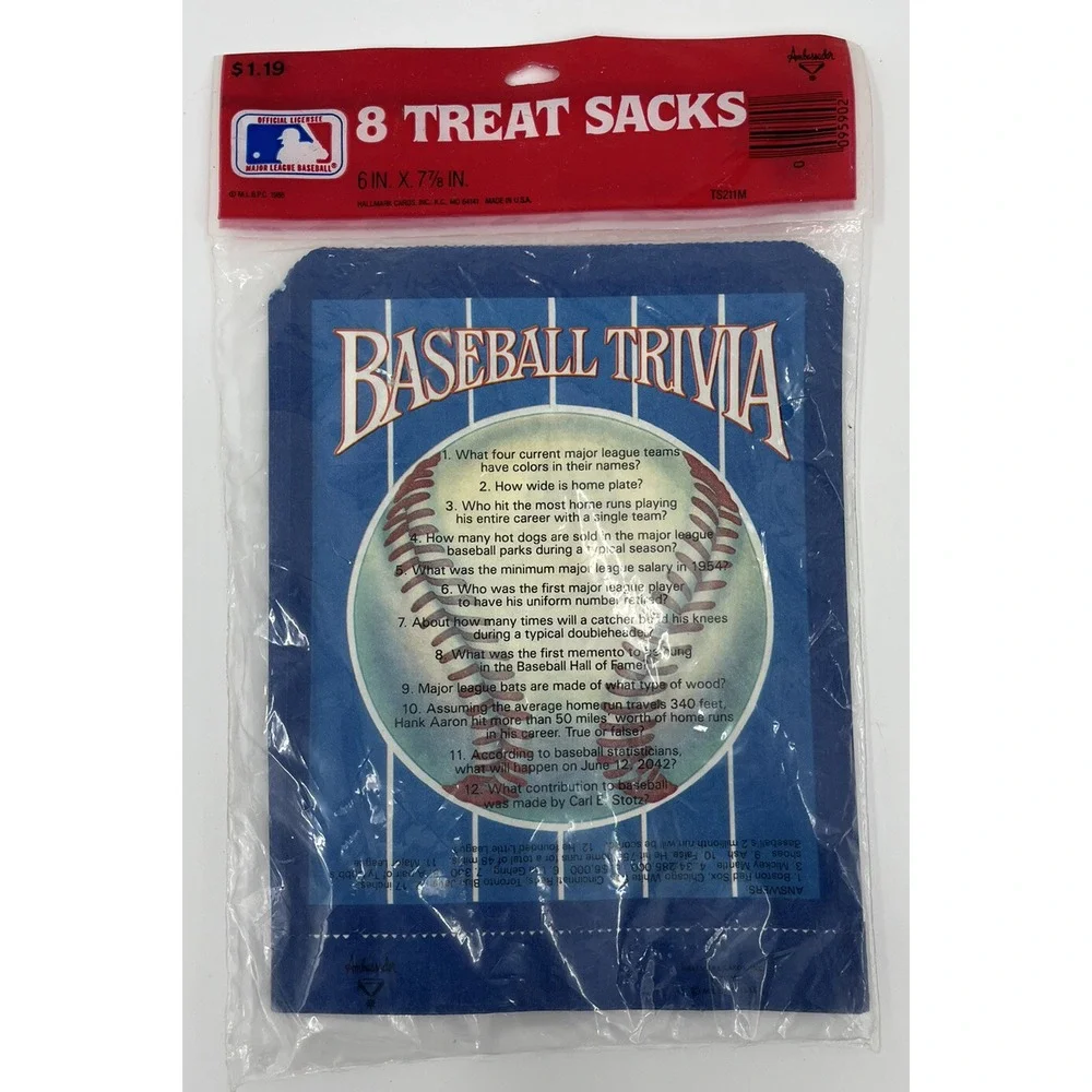 Vintage Ambassador Hallmark Baseball Treat Party Favor Bags Package Of 8